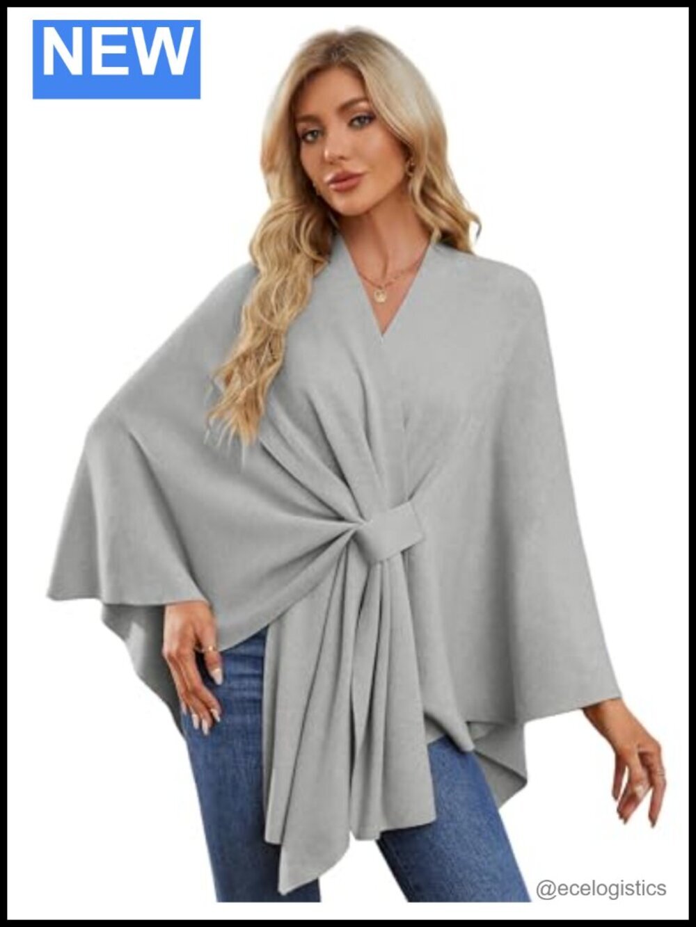 Elegant Open Front Shawl Wrap Poncho Sweater Fall Winter Double Knit